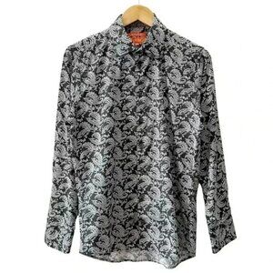 TALLIA Men’s Dress Shirt Slim Fit Paisley Print Black White 15/32 Medium